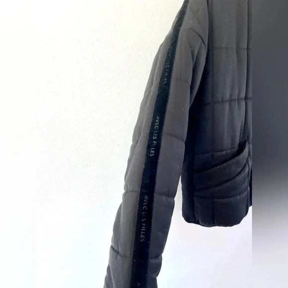 Avec Les Filles Sport Black Tencel Velvet-Trim Quilted Flight Jacket Size Medium - Picture 7 of 14